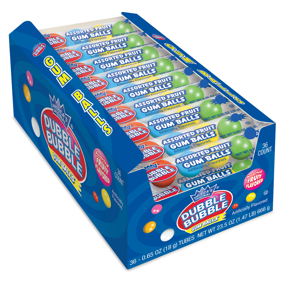 DUBBLE BUBBLE GUM Balls ASSORTED FRUIT GUMS -36PK