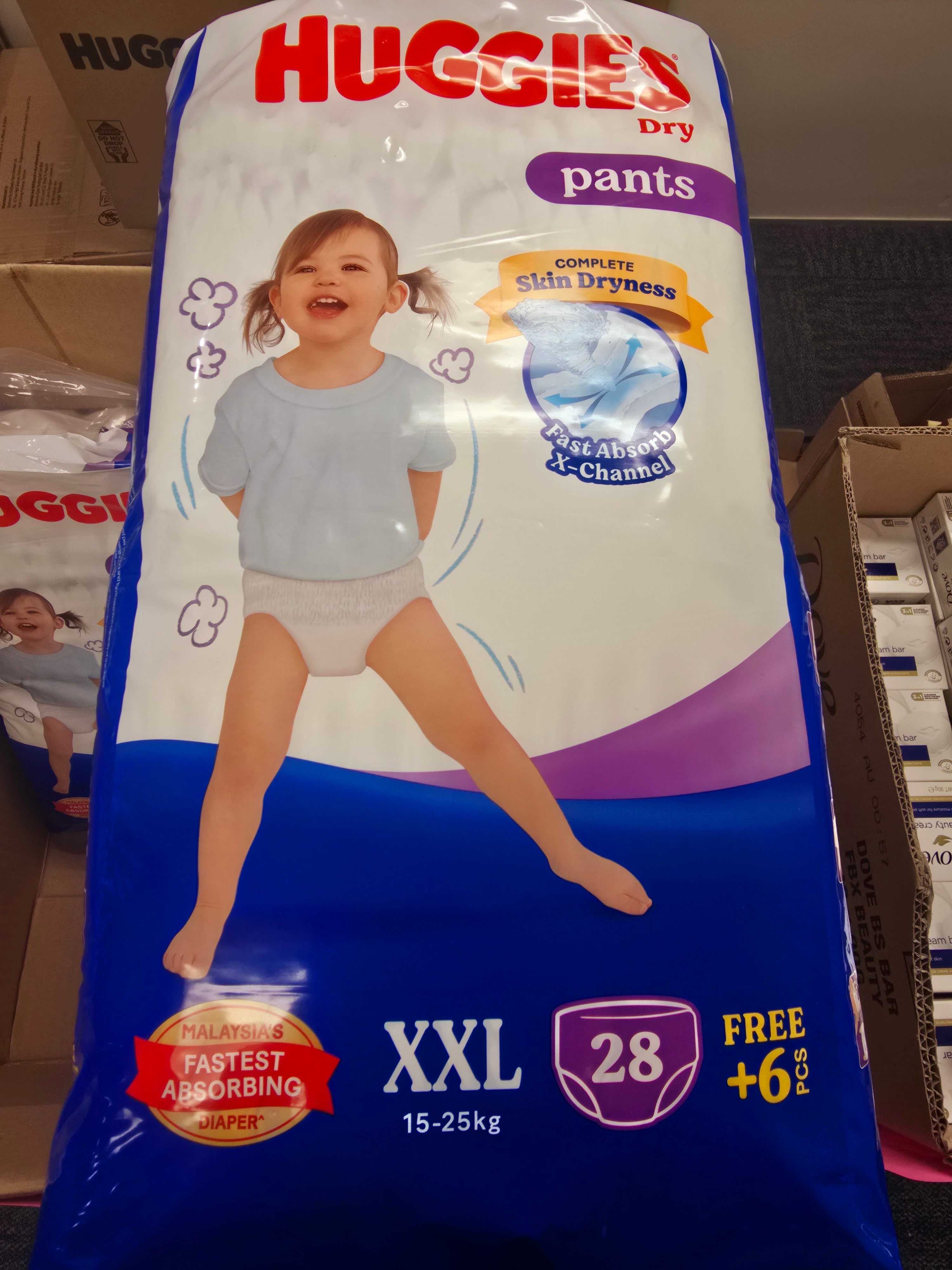 Huggies Dry Nappies Pant Size xxl 15-25 kg 28pk - 3 pack price
