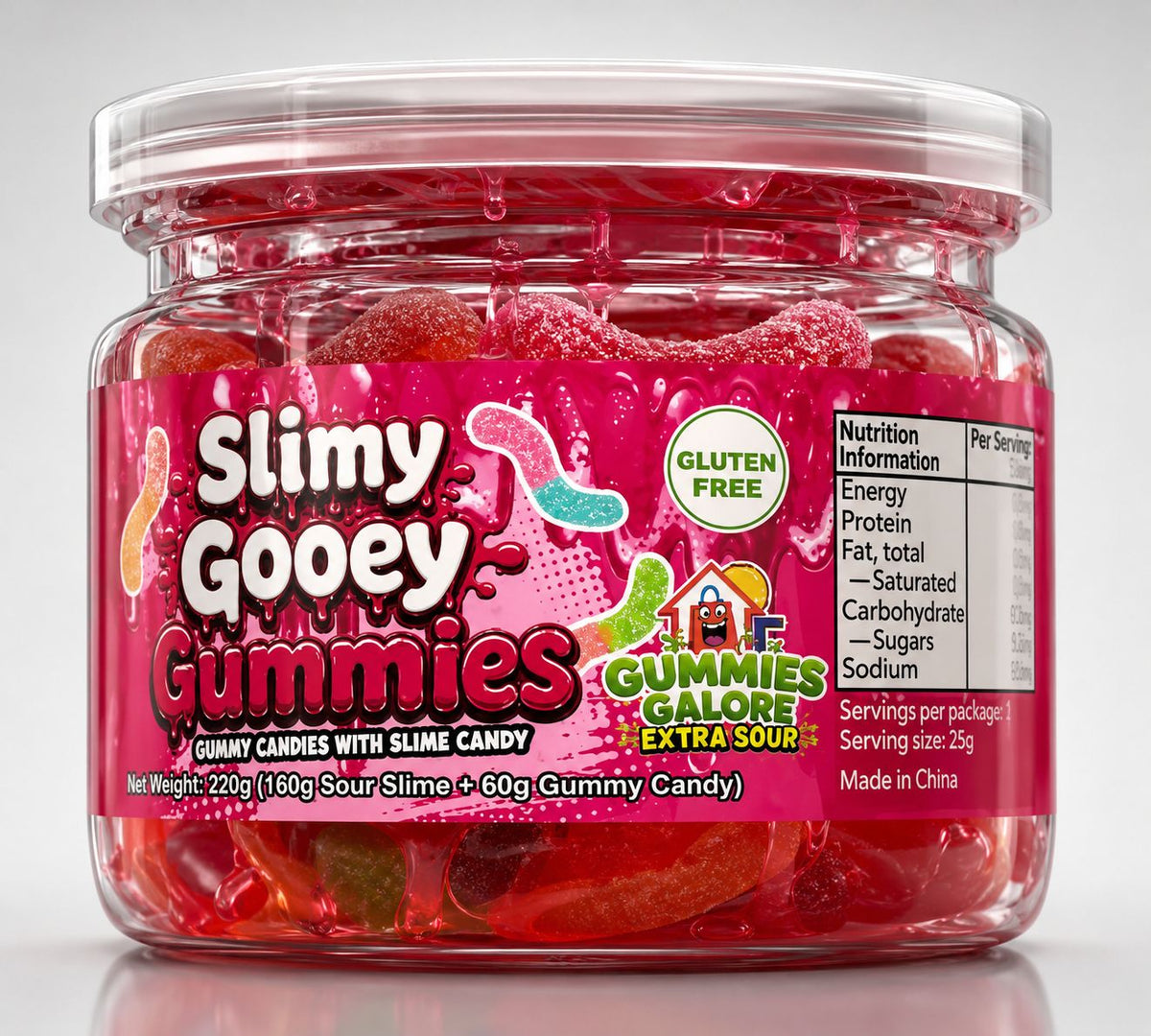 Slimy Goey Gummies strawberry 220g -24pk